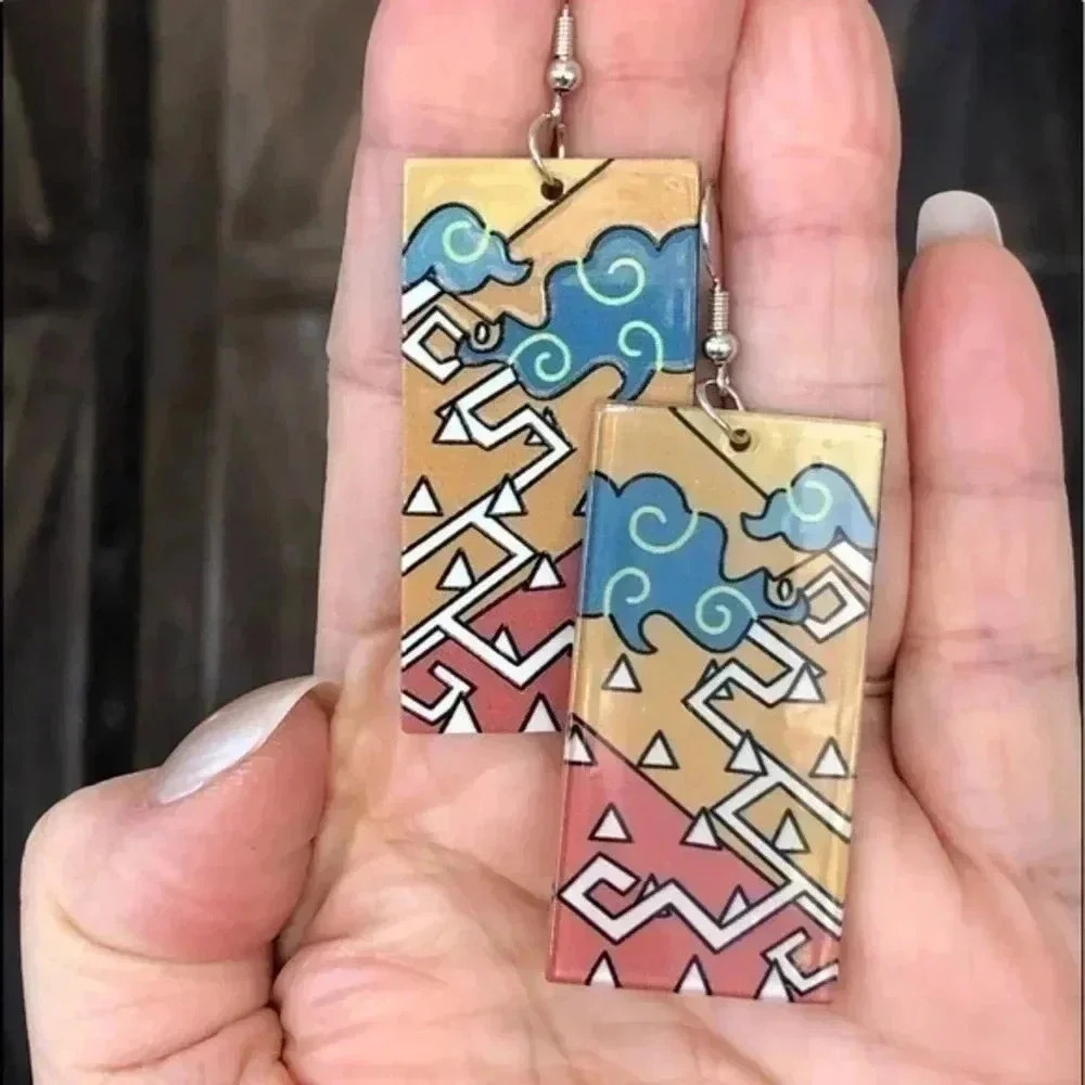Retro Pop Asian Anime Style Rectangle Resin Earrings 2 NWT